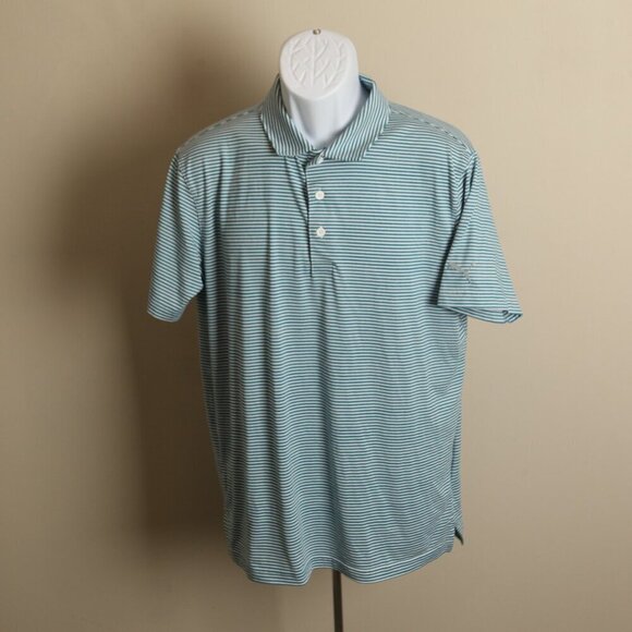 Puma Golf Men's blue and white striped short sleeve polo shirt Medium M EUC - Picture 2 of 5